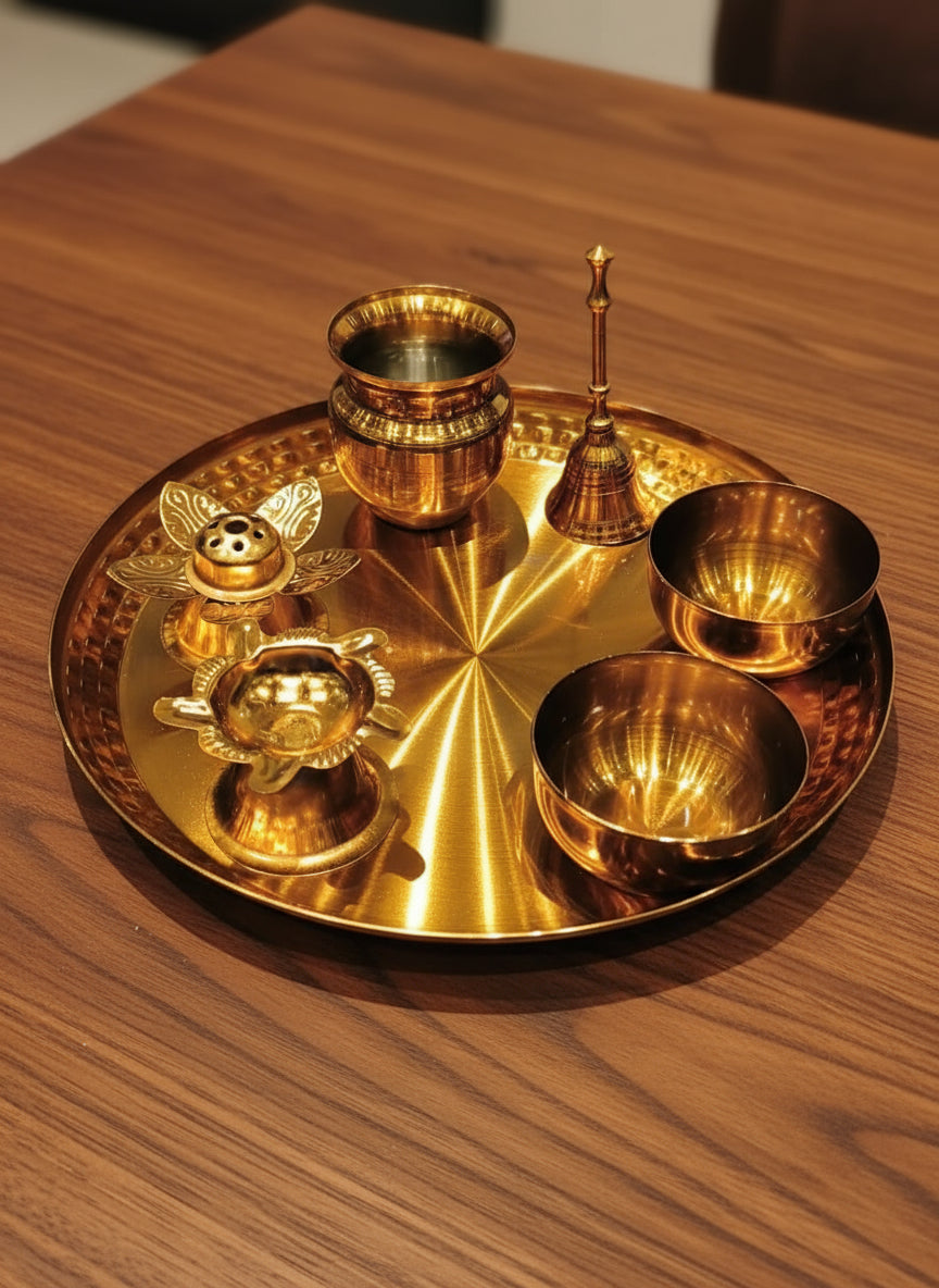 Rose Gold 7 Items Pooja Thali Set for diwali/ housewarming